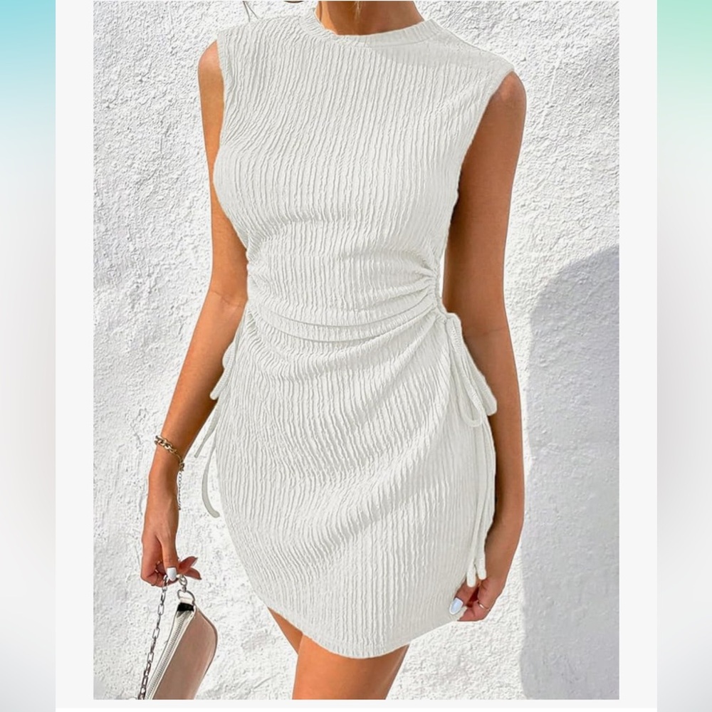 White mini dress with side loop cutout